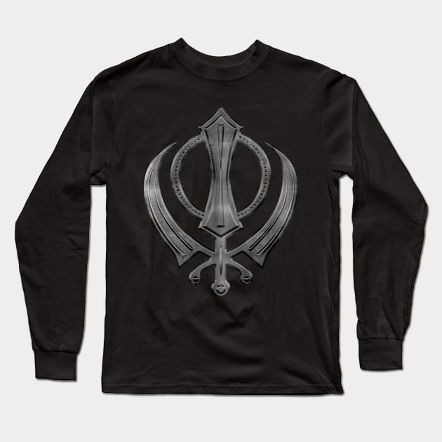 Metallic Embossed Khanda symbol Long Sleeve T-Shirt by Nartissima